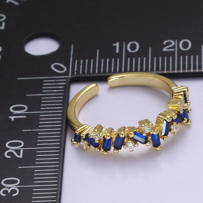 Irregular Baguette Color Stone Half Eternity Stackable Ring Stacking Gold Filled Bands Open Adjustable Ring O-2095 ~ O-2100