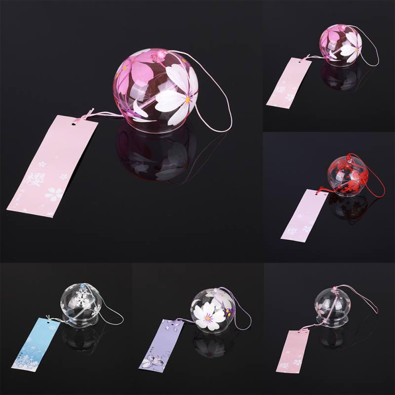 Japan Style Hand-paint Sakura Glass Wind Chimes Creative Gifts Painted Window &amp; Door Hanging Bells Decorations Hanging Wind Chime Pendant Label Chimes Wind Bells Gift For Mom Home