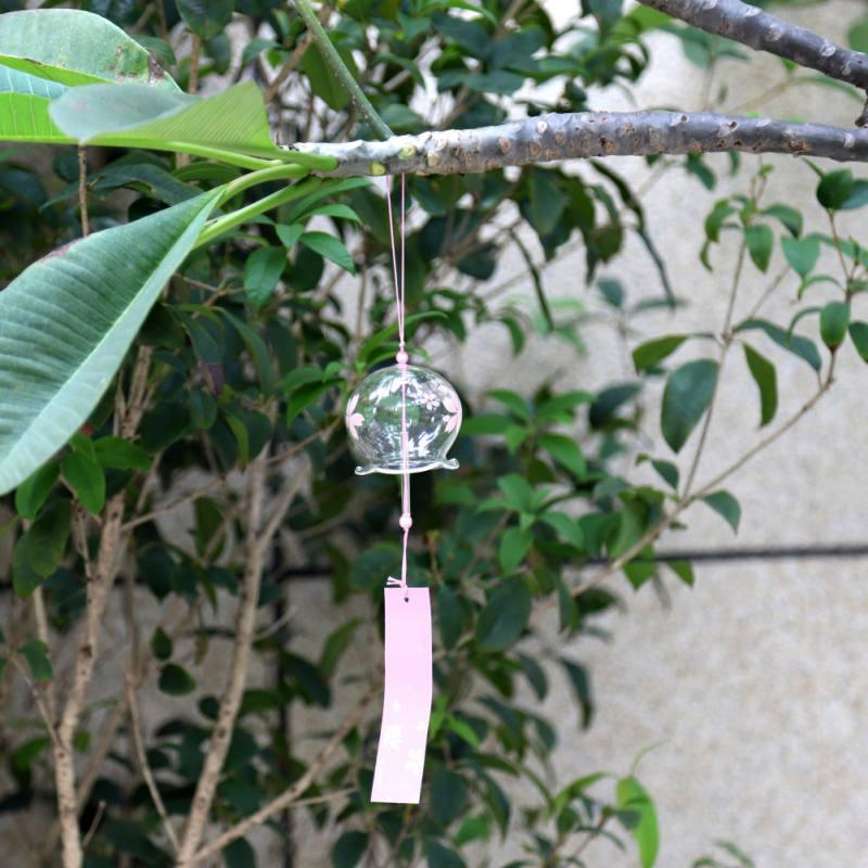 Japan Style Hand-paint Sakura Glass Wind Chimes Creative Gifts Painted Window &amp; Door Hanging Bells Decorations Hanging Wind Chime Pendant Label Chimes Wind Bells Gift For Mom Home