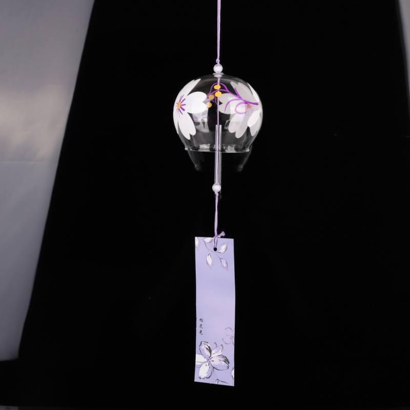Japan Style Hand-paint Sakura Glass Wind Chimes Creative Gifts Painted Window &amp; Door Hanging Bells Decorations Hanging Wind Chime Pendant Label Chimes Wind Bells Gift For Mom Home