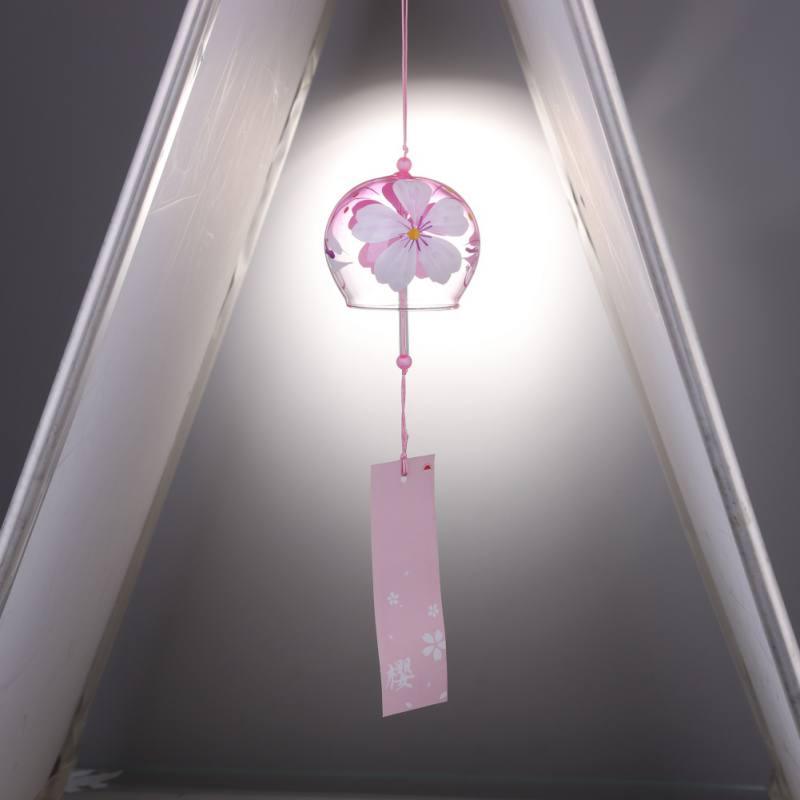 Japan Style Hand-paint Sakura Glass Wind Chimes Creative Gifts Painted Window &amp; Door Hanging Bells Decorations Hanging Wind Chime Pendant Label Chimes Wind Bells Gift For Mom Home