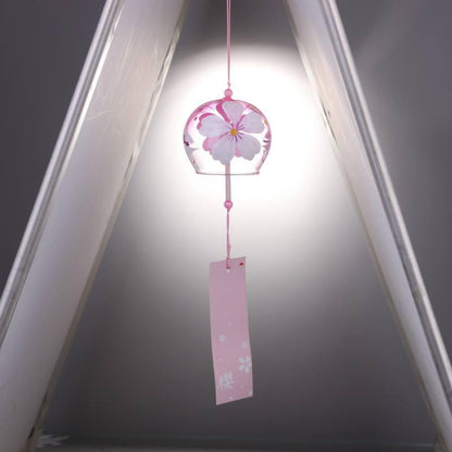 Japan Style Hand-paint Sakura Glass Wind Chimes Creative Gifts Painted Window &amp; Door Hanging Bells Decorations Hanging Wind Chime Pendant Label Chimes Wind Bells Gift For Mom Home