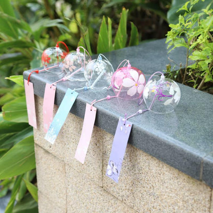 Japan Style Hand-paint Sakura Glass Wind Chimes Creative Gifts Painted Window &amp; Door Hanging Bells Decorations Hanging Wind Chime Pendant Label Chimes Wind Bells Gift For Mom Home