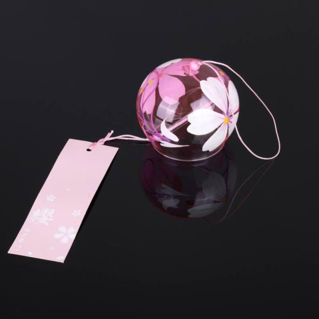 Japan Style Hand-paint Sakura Glass Wind Chimes Creative Gifts Painted Window &amp; Door Hanging Bells Decorations Hanging Wind Chime Pendant Label Chimes Wind Bells Gift For Mom Home