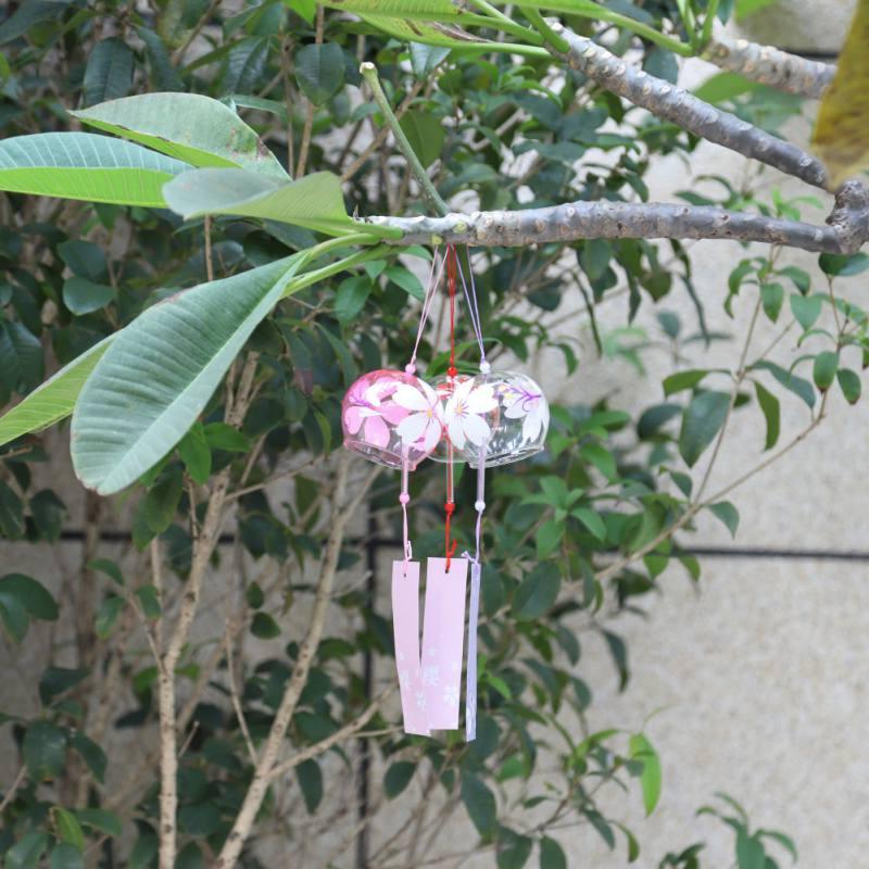 Japan Style Hand-paint Sakura Glass Wind Chimes Creative Gifts Painted Window &amp; Door Hanging Bells Decorations Hanging Wind Chime Pendant Label Chimes Wind Bells Gift For Mom Home
