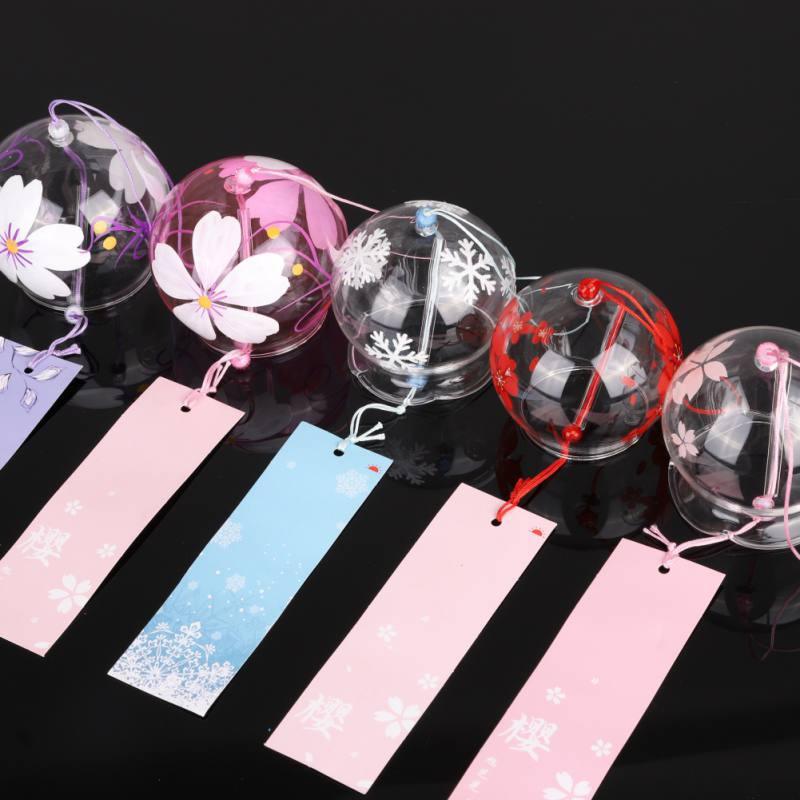 Japan Style Hand-paint Sakura Glass Wind Chimes Creative Gifts Painted Window &amp; Door Hanging Bells Decorations Hanging Wind Chime Pendant Label Chimes Wind Bells Gift For Mom Home
