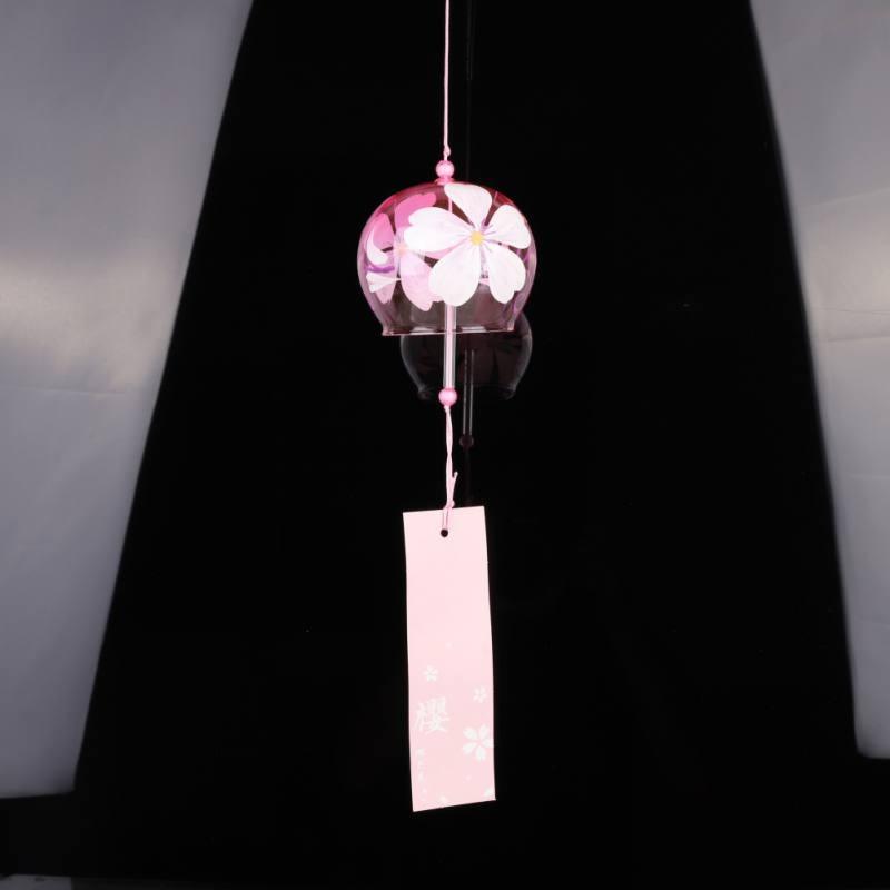 Japan Style Hand-paint Sakura Glass Wind Chimes Creative Gifts Painted Window &amp; Door Hanging Bells Decorations Hanging Wind Chime Pendant Label Chimes Wind Bells Gift For Mom Home