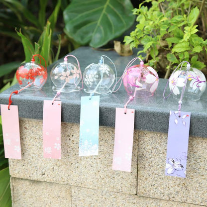 Japan Style Hand-paint Sakura Glass Wind Chimes Creative Gifts Painted Window &amp; Door Hanging Bells Decorations Hanging Wind Chime Pendant Label Chimes Wind Bells Gift For Mom Home