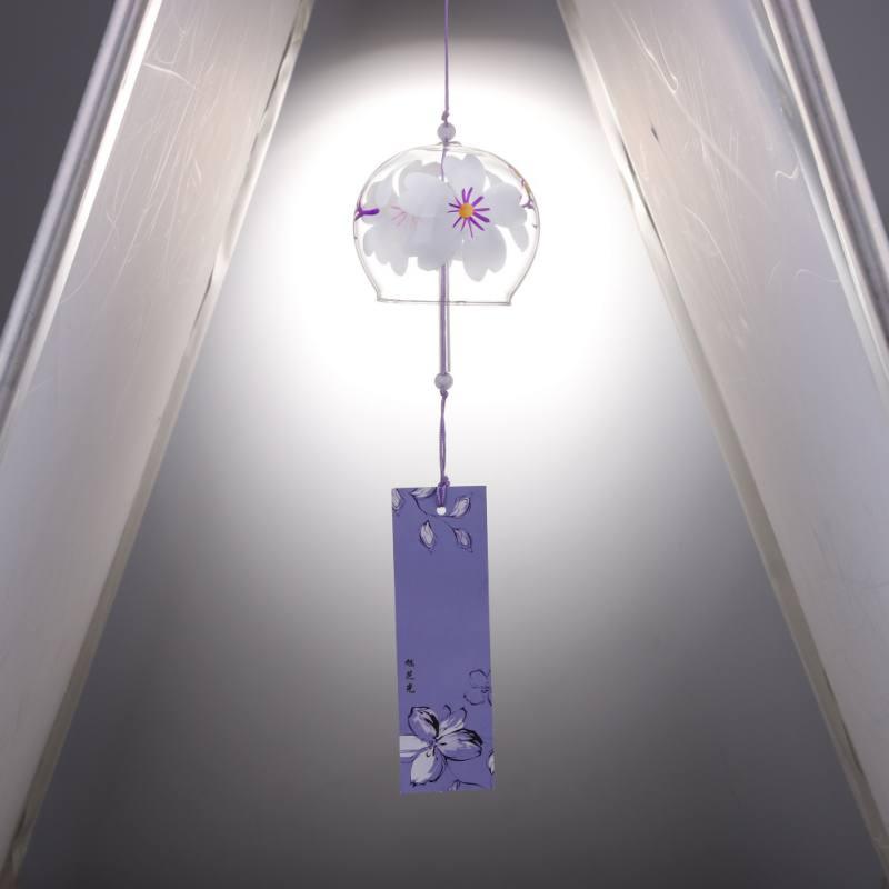 Japan Style Hand-paint Sakura Glass Wind Chimes Creative Gifts Painted Window &amp; Door Hanging Bells Decorations Hanging Wind Chime Pendant Label Chimes Wind Bells Gift For Mom Home