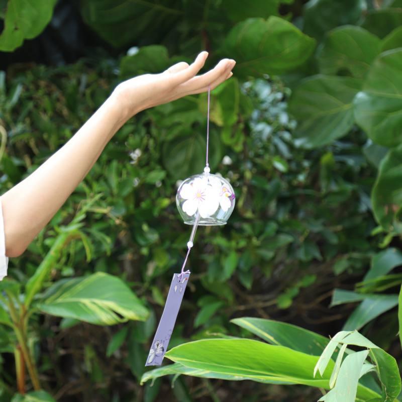 Japan Style Hand-paint Sakura Glass Wind Chimes Creative Gifts Painted Window &amp; Door Hanging Bells Decorations Hanging Wind Chime Pendant Label Chimes Wind Bells Gift For Mom Home