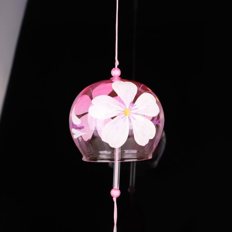 Japan Style Hand-paint Sakura Glass Wind Chimes Creative Gifts Painted Window &amp; Door Hanging Bells Decorations Hanging Wind Chime Pendant Label Chimes Wind Bells Gift For Mom Home