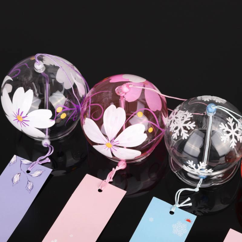Japan Style Hand-paint Sakura Glass Wind Chimes Creative Gifts Painted Window &amp; Door Hanging Bells Decorations Hanging Wind Chime Pendant Label Chimes Wind Bells Gift For Mom Home