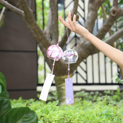Japan Style Hand-paint Sakura Glass Wind Chimes Creative Gifts Painted Window &amp; Door Hanging Bells Decorations Hanging Wind Chime Pendant Label Chimes Wind Bells Gift For Mom Home