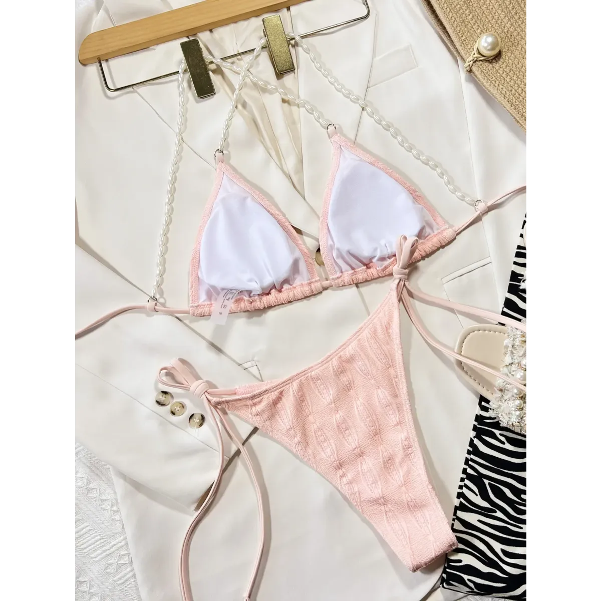 Pearl Halter Knit Bikini Set – Kawaii Beach Swimwear