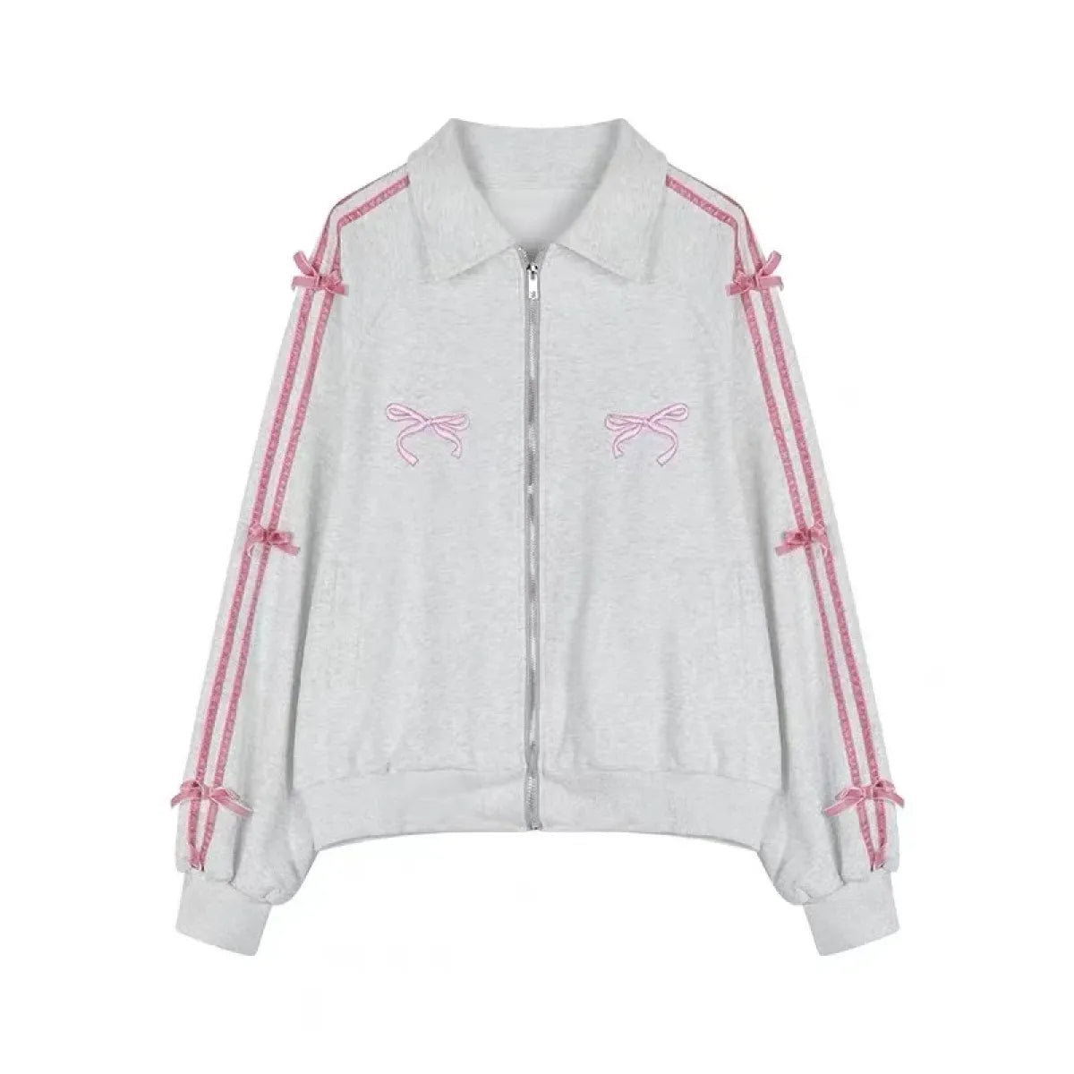 Kawaii Bow Tracksuit – Striped Sweatshirt &amp; Casual Pants