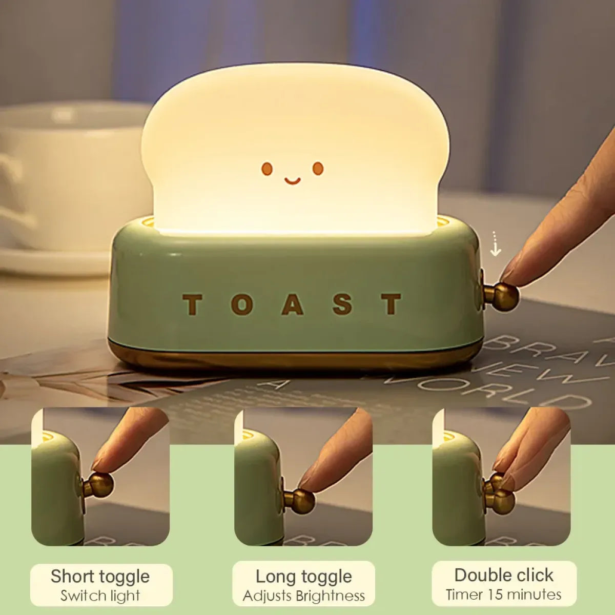 Toast LED Night Light – Kawaii Bread Lamp with Timer &amp; Adjustable Brightness