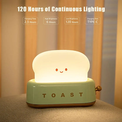 Toast LED Night Light – Kawaii Bread Lamp with Timer &amp; Adjustable Brightness