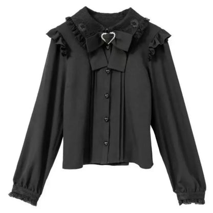 Lace Trim Bow Blouse – Harajuku Y2K Grunge Lolita Shirt