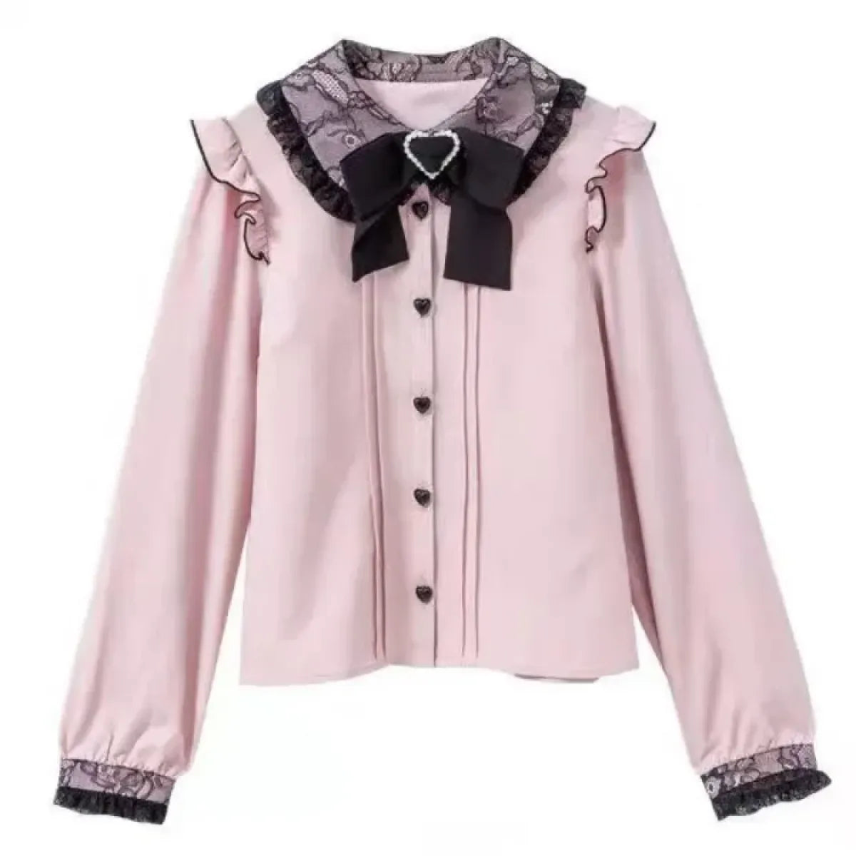 Lace Trim Bow Blouse – Harajuku Y2K Grunge Lolita Shirt