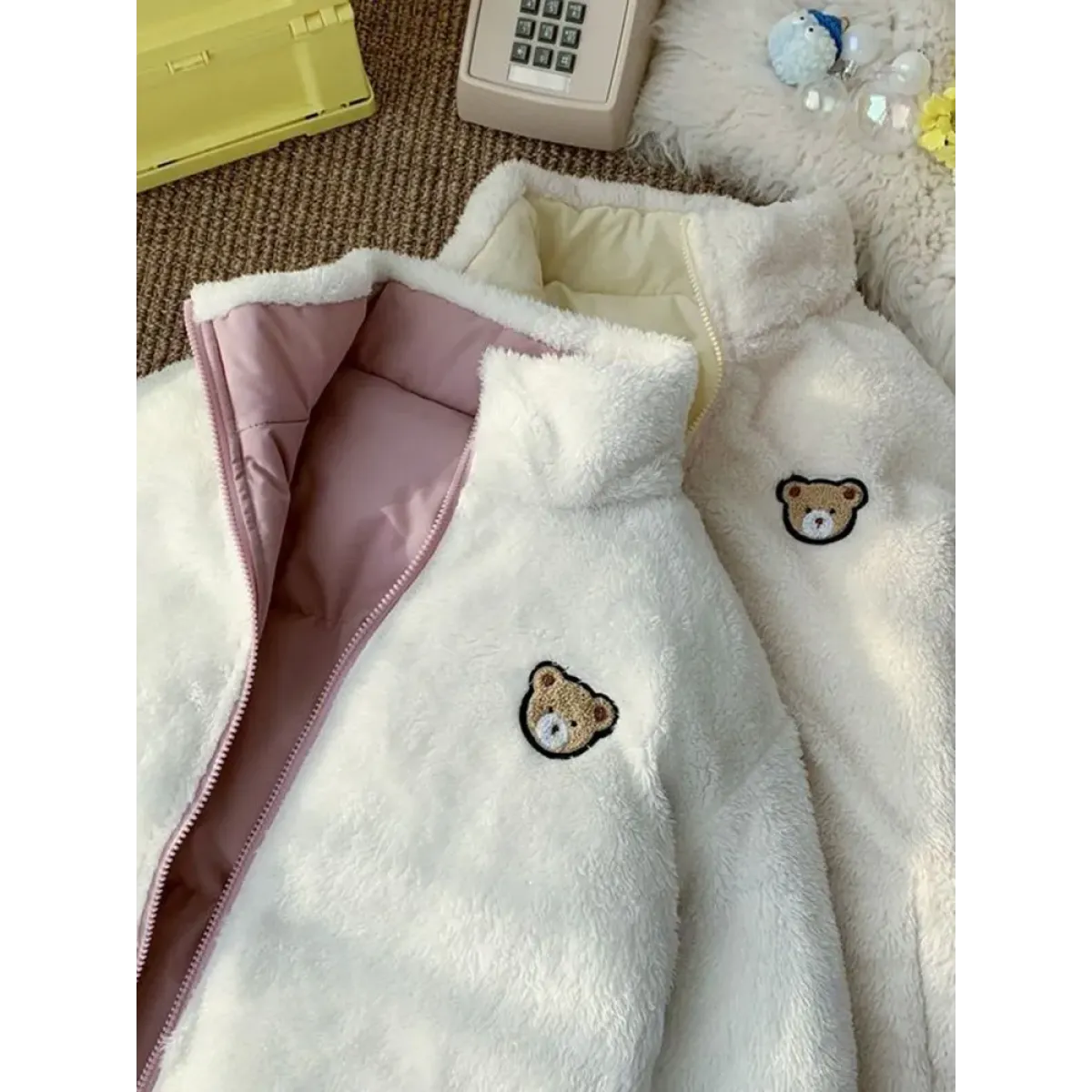 Kawaii Double Sided Love Bear Winter Puffer Jacket