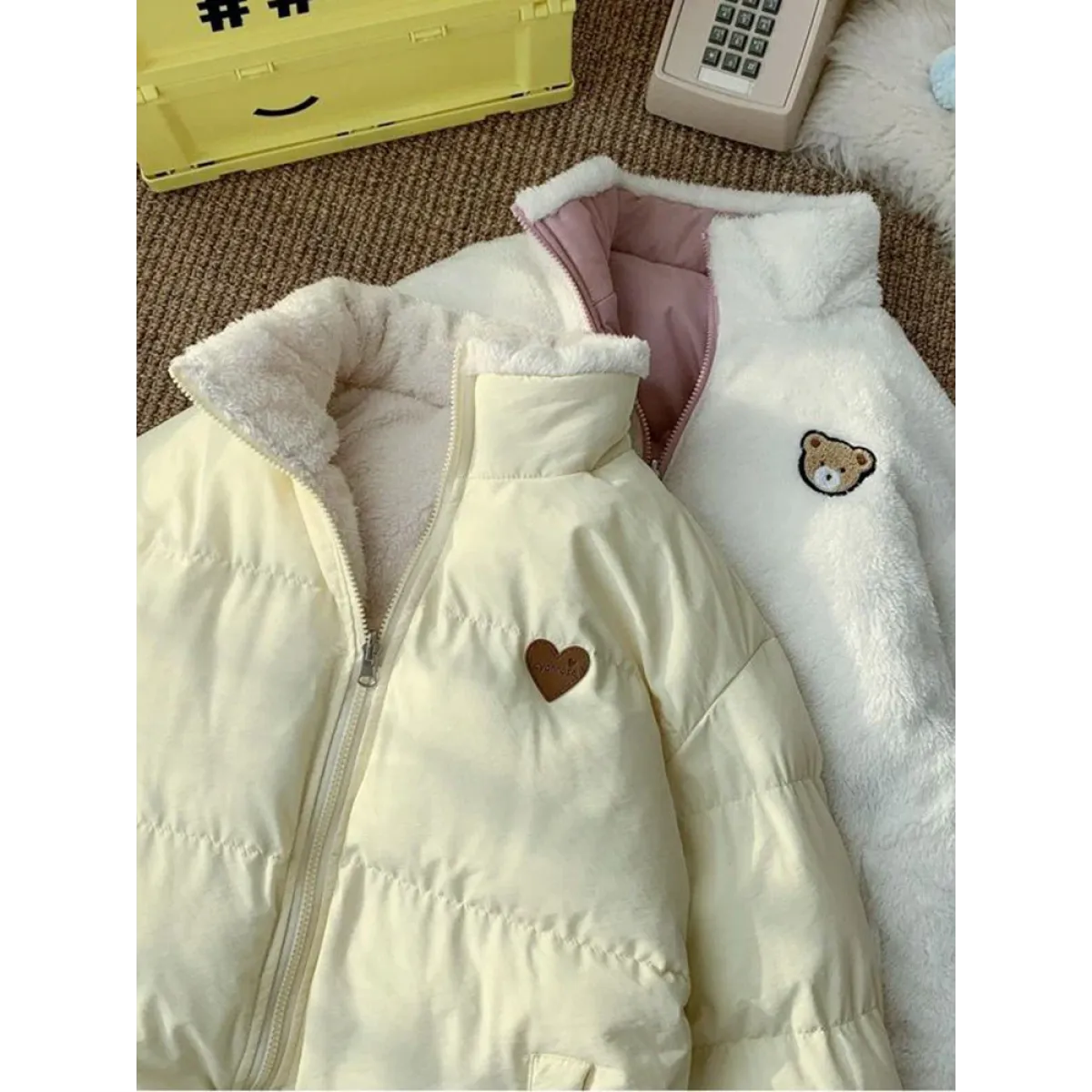Kawaii Double Sided Love Bear Winter Puffer Jacket