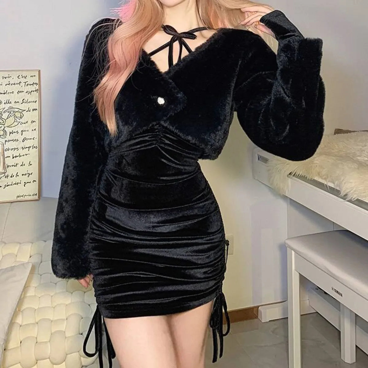 Kawaii Drawstring Mini Dress