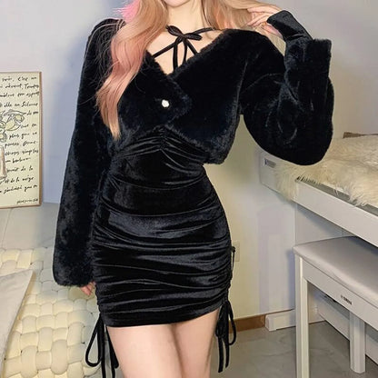 Kawaii Drawstring Mini Dress