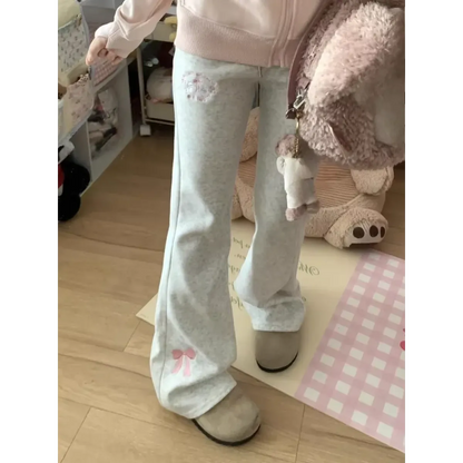 Flare Sweatpants – Kawaii High Waist Embroidered Trousers