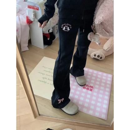 Flare Sweatpants – Kawaii High Waist Embroidered Trousers