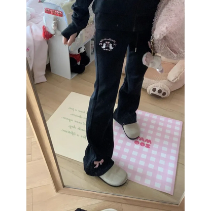 Flare Sweatpants – Kawaii High Waist Embroidered Trousers