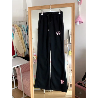 Flare Sweatpants – Kawaii High Waist Embroidered Trousers