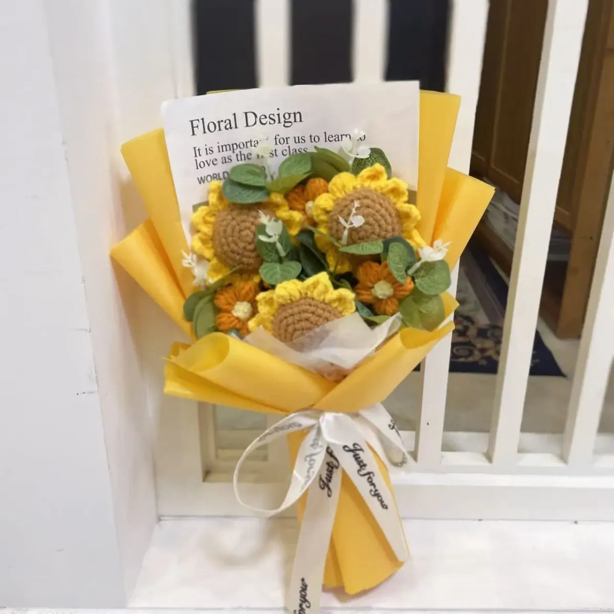 Kawaii Knitted Sunflower &amp; Rose Bouquet – Crochet Gift for Birthday or Graduation