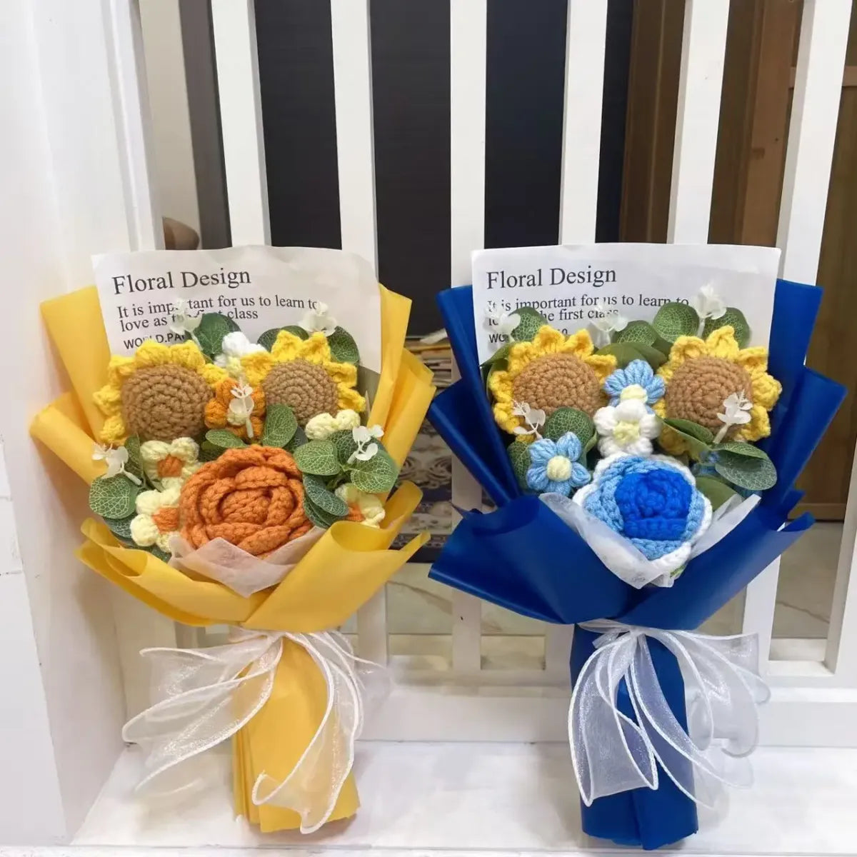Kawaii Knitted Sunflower &amp; Rose Bouquet – Crochet Gift for Birthday or Graduation