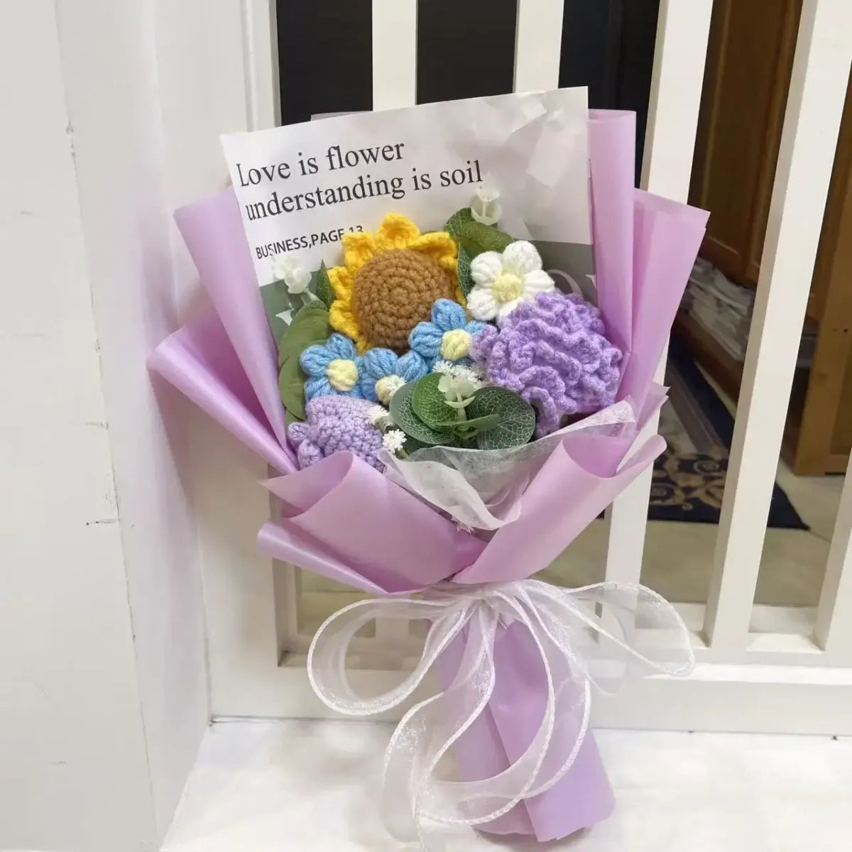 Kawaii Knitted Sunflower &amp; Rose Bouquet – Crochet Gift for Birthday or Graduation