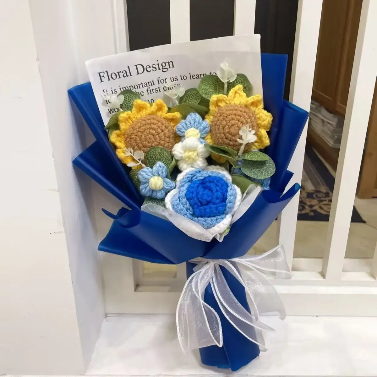 Kawaii Knitted Sunflower &amp; Rose Bouquet – Crochet Gift for Birthday or Graduation