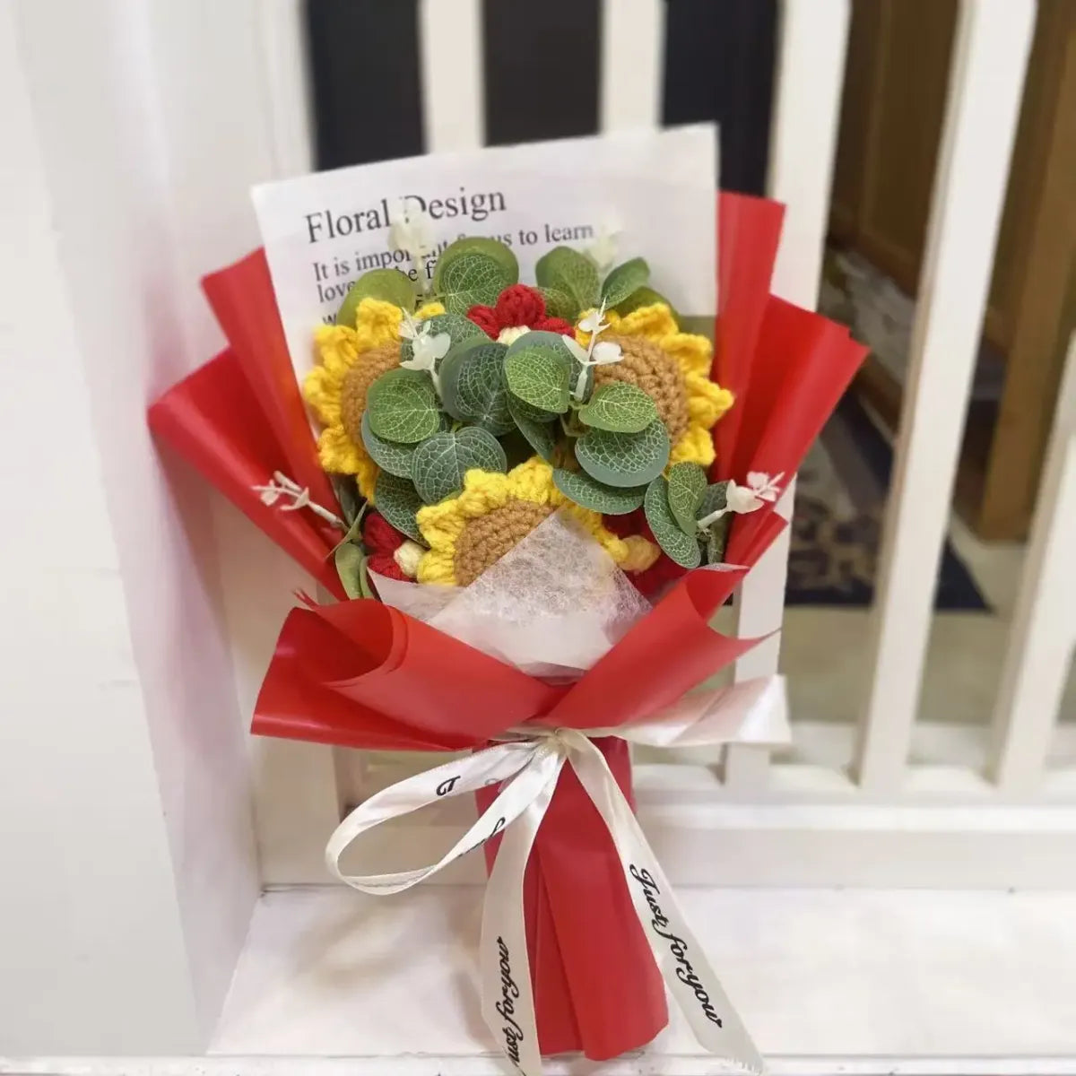 Kawaii Knitted Sunflower &amp; Rose Bouquet – Crochet Gift for Birthday or Graduation