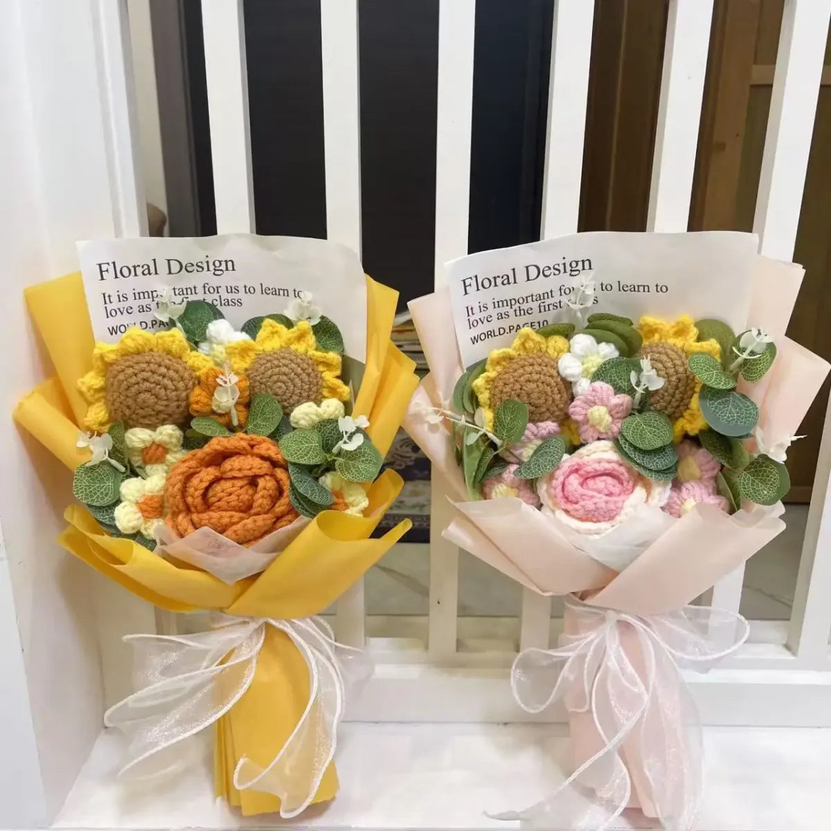 Kawaii Knitted Sunflower &amp; Rose Bouquet – Crochet Gift for Birthday or Graduation
