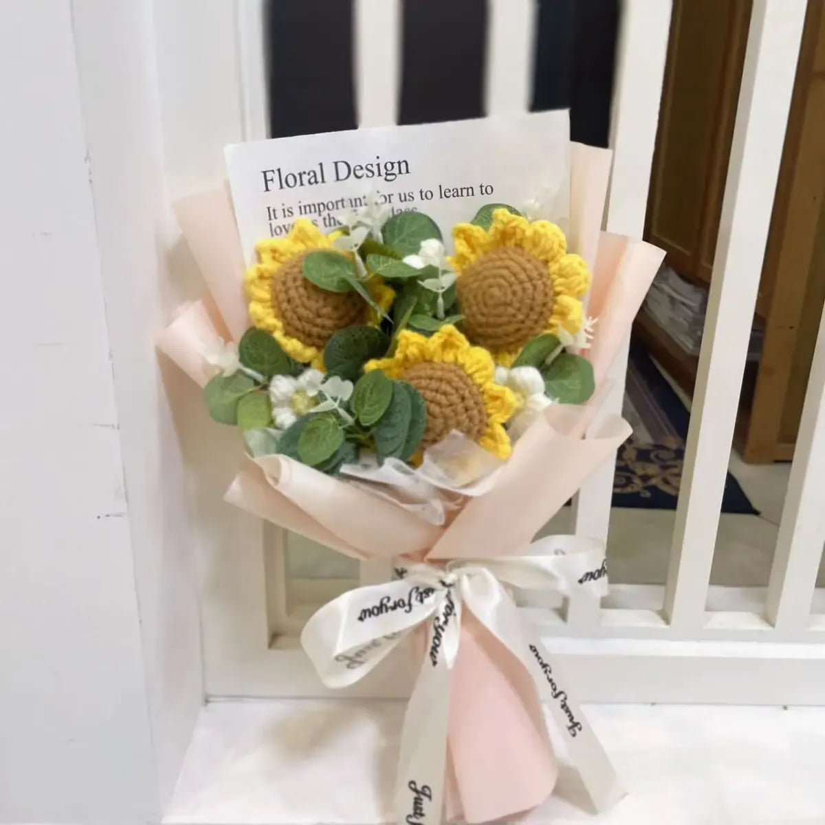 Kawaii Knitted Sunflower &amp; Rose Bouquet – Crochet Gift for Birthday or Graduation