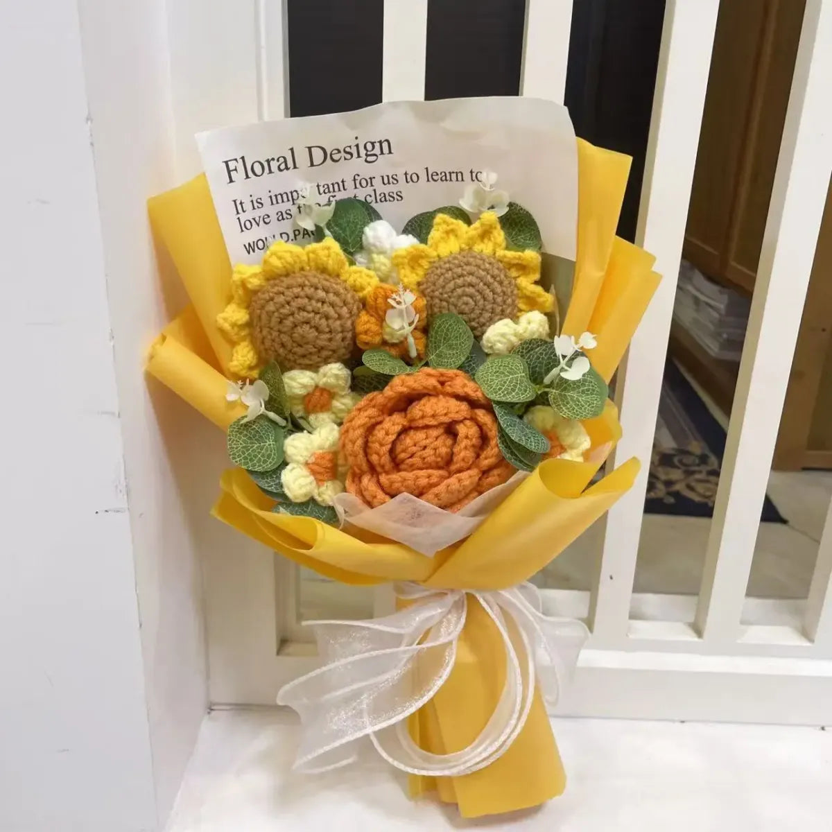 Kawaii Knitted Sunflower &amp; Rose Bouquet – Crochet Gift for Birthday or Graduation