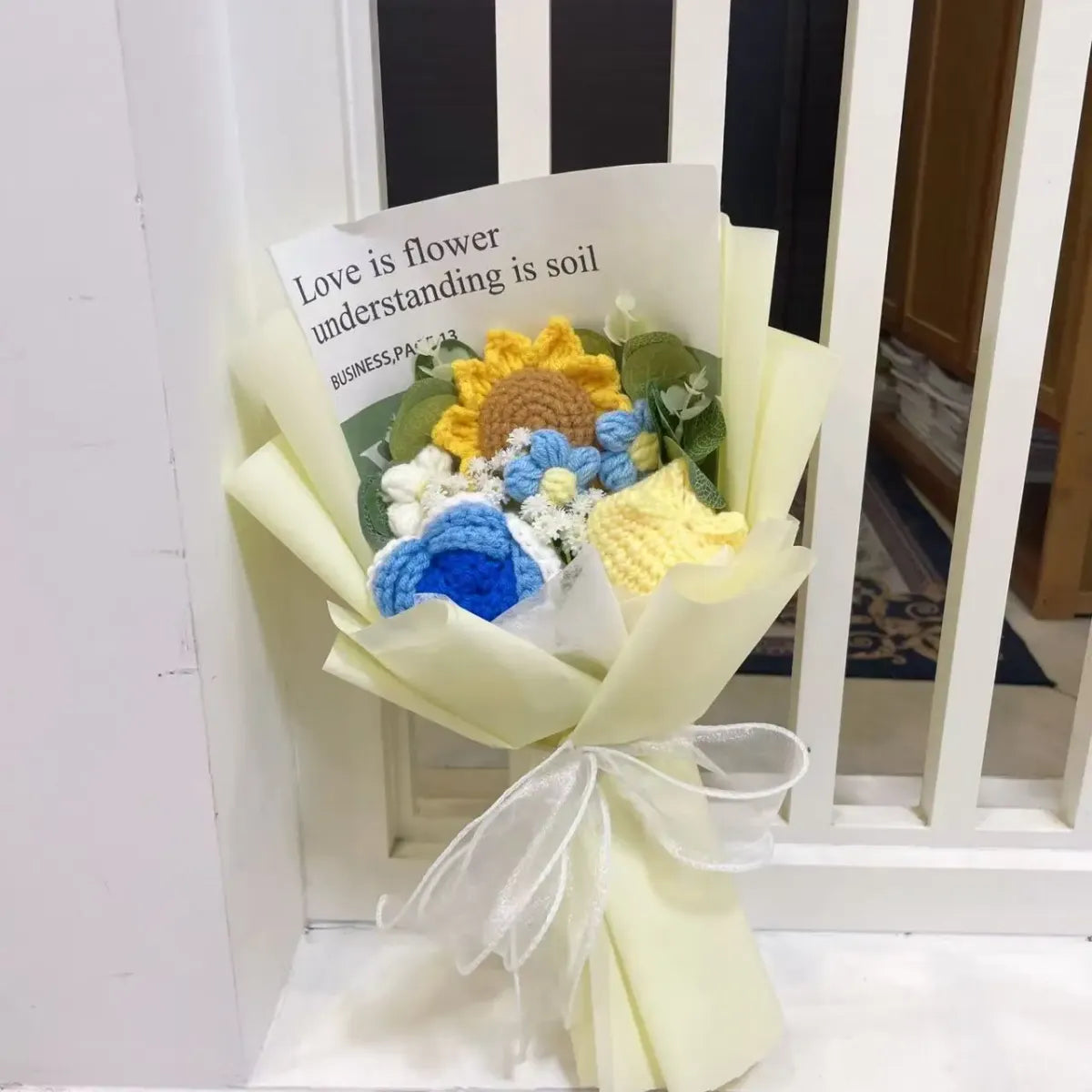 Kawaii Knitted Sunflower &amp; Rose Bouquet – Crochet Gift for Birthday or Graduation