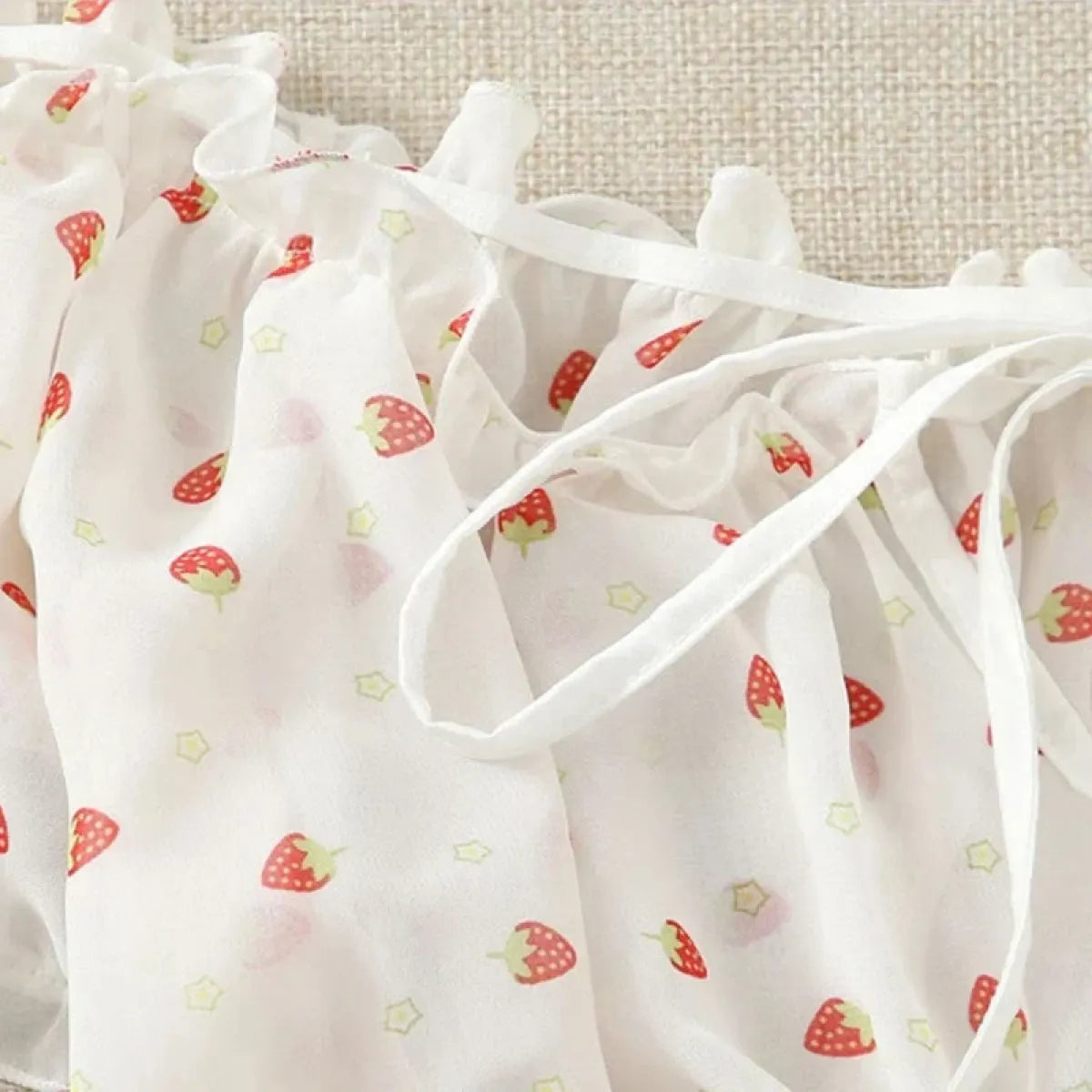 Off Shoulder Kawaii Lingerie Set - Cute Strawberry Print Bra with Ruffles