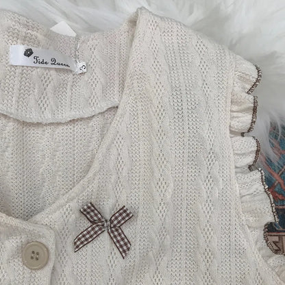 Kawaii Lolita Ruffle Knit Sweater Vest - Japanese Bow Cardigan