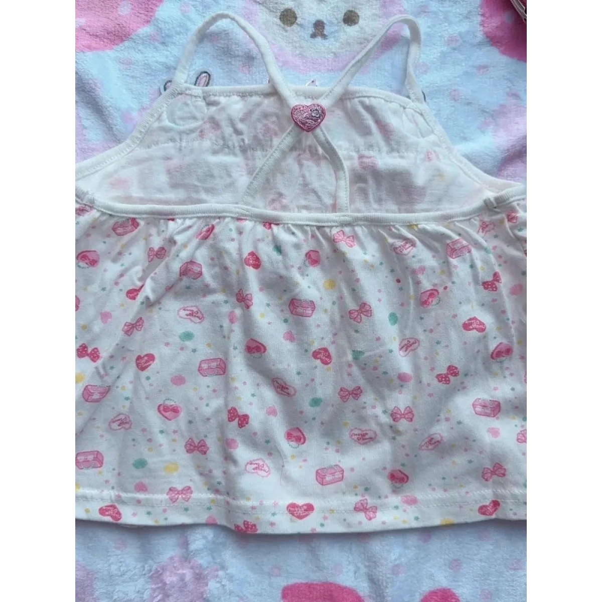 White Kawaii Ruffle Camisole – Bunny Embroidery &amp; Bow Print