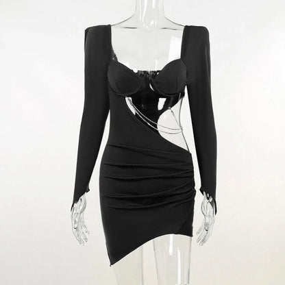 Hollow Out Full Sleeve Mini Dress