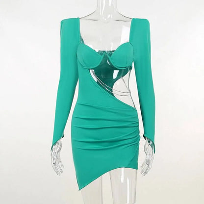 Hollow Out Full Sleeve Mini Dress
