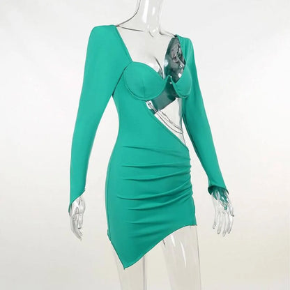 Hollow Out Full Sleeve Mini Dress