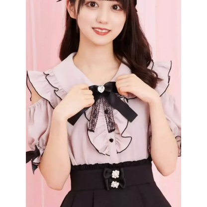 Sweet Lolita Ruffled Blouse - Bow Top, Kawaii Y2K Aesthetic