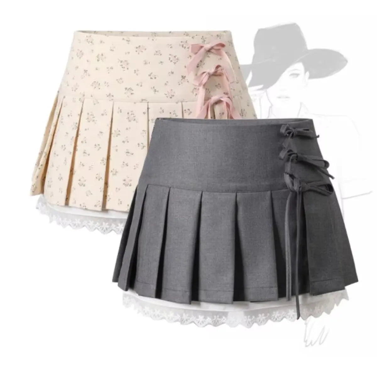 Pleated Lace Trim Mini Skirt – Kawaii Y2K Sweet Harajuku