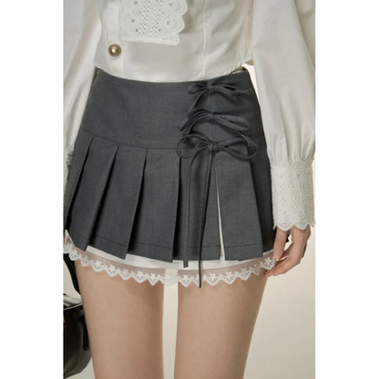 Pleated Lace Trim Mini Skirt – Kawaii Y2K Sweet Harajuku