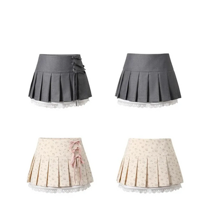 Pleated Lace Trim Mini Skirt – Kawaii Y2K Sweet Harajuku